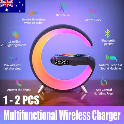 $89.99 • Buy 15W Wireless Fast Charger Smart Bluetooth Speaker With Alarm Clock LED Lamp AU