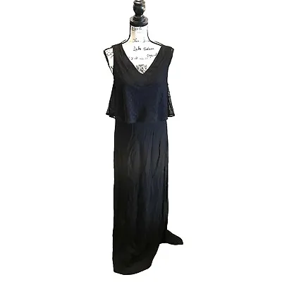 S-Twelve S12 Maxi Overlay Dress Gown Black Medium Lace Formal NWT • $49.98