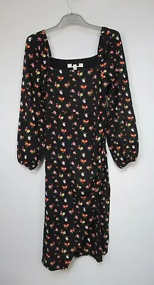 New Boden Square Neck Jersey Midi Dress Black Dainty Sprig Size 6 - 20 -  D0666 • £15.19