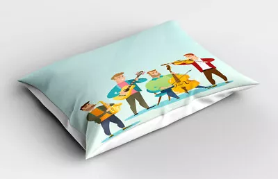 Music Pillow Sham Cartoon Happy Band Concert • £14.99