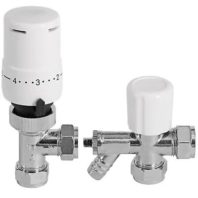 TOWER Thermostatic Radiator Valve Chrome Rad Valves Set Drain Off Lockshield • £22.46