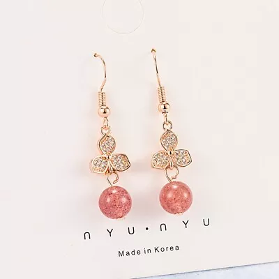 100% Natural Red Ice Strawberry Quartz  Long Earrings For Women Party Wedding • £3.99