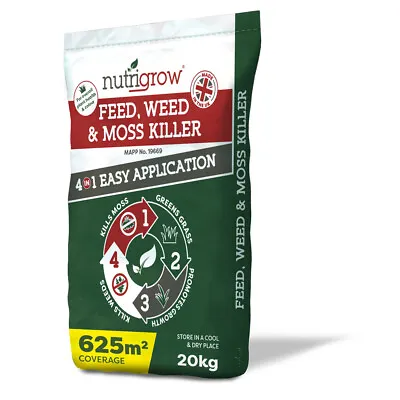 Nutrigrow Weed Feed & Moss Killer 4in1 Lawn Fertiliser - 20kg | Feed And Weed • £39.99