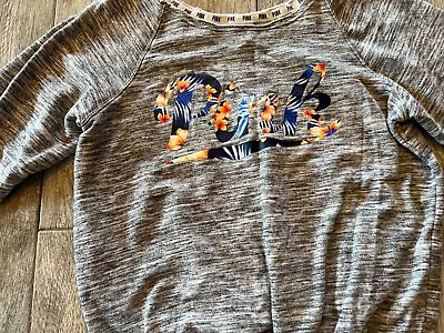 Victoria Secret Pink Sweatshirt Pullover Small Gray Spell Out Floral Tropical  • $10.11