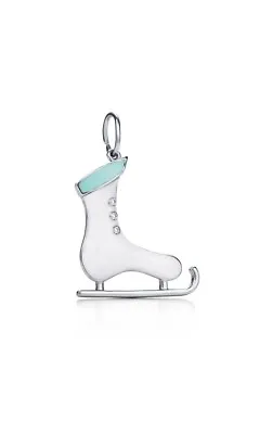 RARE Tiffany & Co Platinum & Diamond Ice Skate Charm - Blue & White Enamel • £1615.04