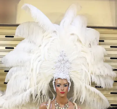 Da NeeNa H797 White Victoria Crystal Vegas Dance Showgirl Pageant Headdress • $641.47