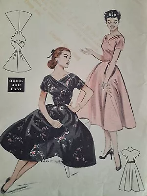 Vintage 1950s Butterick Surplice Dress Pattern 6911 B34 Quick Easy • $12