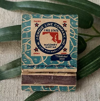 MJ Grove Lime Company Maryland Historic Matchbook Cover ~ • $5