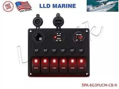 $45.95 • Buy Circuit Breaker 6 Gang Rocker Switch Panel Boat Marine RV Truck Camper Red LED