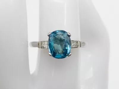 Vintage $6000 6ct Natural Old Cut Blue Zircon Diamond Platinum Ring 5g • $1050