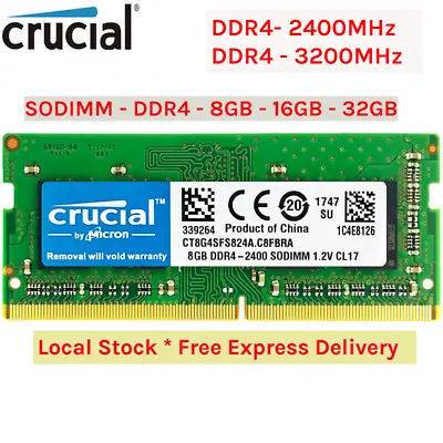 Crucial DDR4 Laptop RAM Memory 8GB 16GB 32GB SODIMM RAM 3200MHz 2400MHz 1.2V • $89