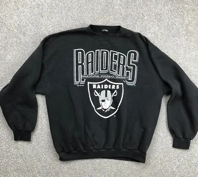 Vintage Oakland Raiders Sweatshirt Men Large Black Crew Neck Sweater Shield 90s • $59.91