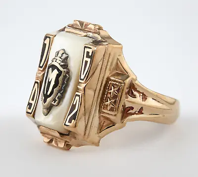 Vintage 1962 10K Yellow Gold Mother-of-Pearl “M” High School College Class Ring • $559
