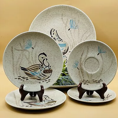 RED WING Pottery Bob White Quail Dinner Dessert Plates & Saucers MCM - 6 Pieces* • $34.99