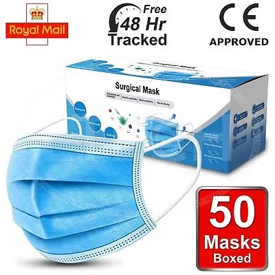 50 Pcs Disposable Non Surgical Mask 3 PLY Face Masks Mouth Nose Mask Ear Loops • £4.99