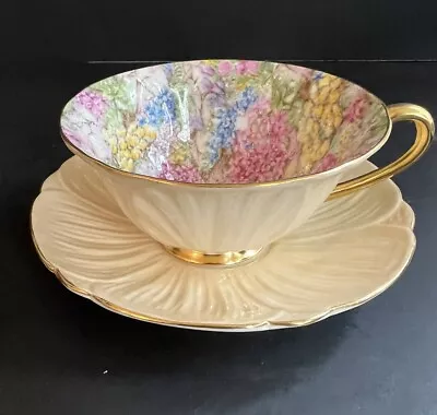 Vintage Shelley Rock Garden Oleander Lemon Teacup And Saucer Rare Mold Chintz • $119