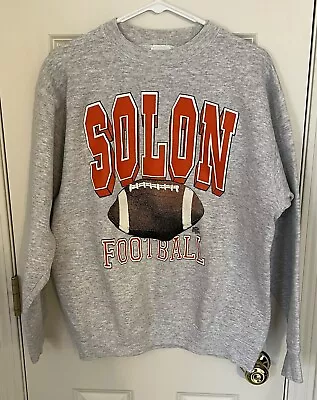 Vintage Solon Spartans Iowa Football Sweatshirt USA Gray Excellent LARGE Nice! • $49.99