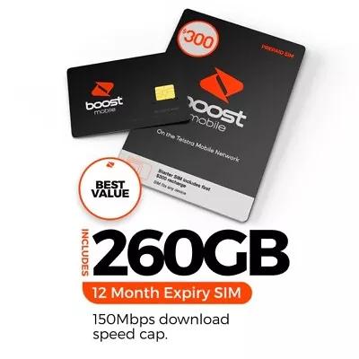 Boost $300 Prepaid SIM Card Starter Kit *260 GB* Data 12 Months Expiry • $280