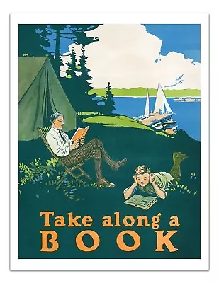 Vintage Travel Poster TAKE ALONG A BOOK (1910) Premium Print 17x22  Inch • $20.99