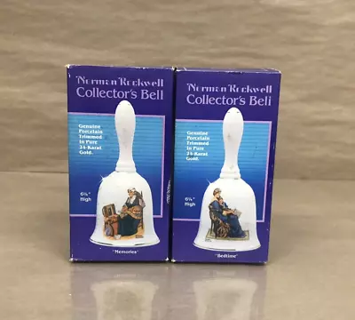 Vintage Estate Lot Of 2 Collectible Porcelain Norman Rockwell Bells In Boxes • $25