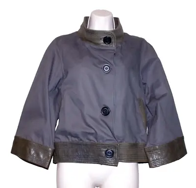 Mike & Chris Cotton Leather Trim Cropped Coat Green Gray Women Jacket Size: L • $95