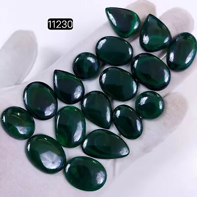 17Pc 485Ct  Malachite Back Unpolished Cabochon Gemstone Lot 30x18-18x18mm #11230 • $17.79