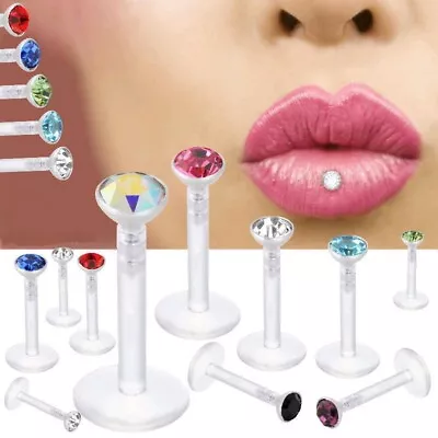 10-100PCS Clear Labret Monroe Lip Studs Rings 16g Colorful CZ Gems Piercing Bar • $6.99