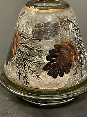 Yankee Candle Crackle Glass Candle Topper & Under Plate Painted Pinecone Design • £15.43