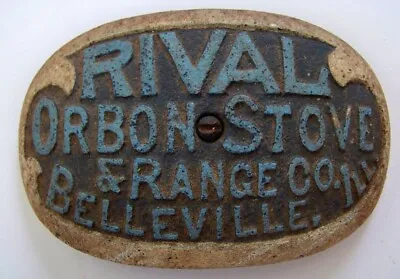 Vintage NAME PLATE  Rival Orbon Stove & Range Co Belleville Illinois • $39.99