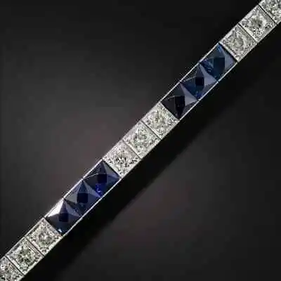 $159.59 • Buy 7Ct Princess Cut Blue Sapphire Lab Created Tennis Bracelet 14K White Gold Over