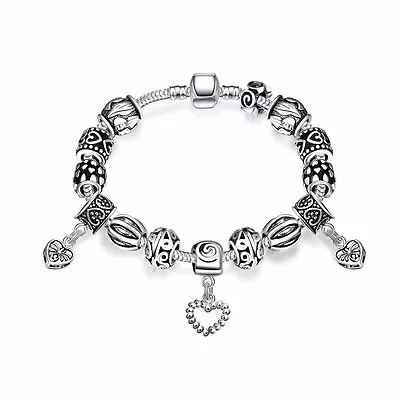 925 Sterling Silver Filled Heart Pendants European Charms Beads Bracelet Chain • $19.57