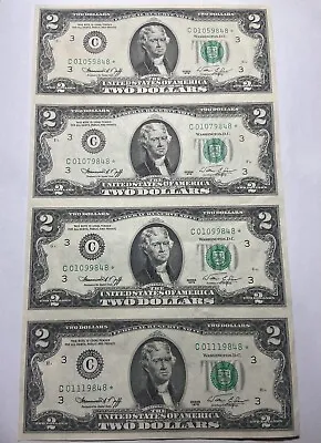 1976 *star* Notes ($2) Two Dollar Uncut Sheet Of Four Notes • $135