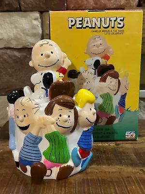 Peanuts Charlie Brown & Gang  Lets Celebrate  Ceramic Cookie Jar Snoopy Linus • $74.99