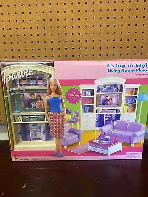 Vintage 2001 MATTEL Barbie FAMILY ROOM PLAYSET Doll Set IN BOX #67553 • $89.99