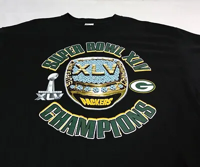 Green Bay Packers Super Bowl Champions XLV Black Lg Graphic T Shirt Trophy Ring • $18