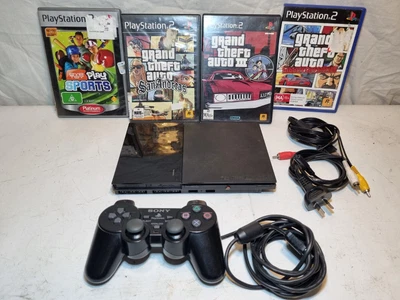 $95 • Buy Sony PlayStation 2 Slim Console Bundle 4x Games 1x Controller & Cables
