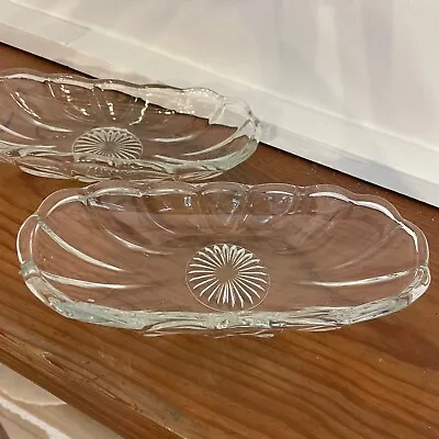 Vintage Clear Pressed Glass Banana Split Bowls Or Relish Dishes - Pair • $9.97