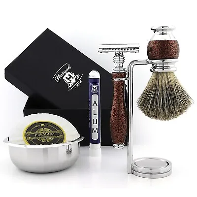 Vintage Shaving Set Badger Hair Shaving Brush DE Safety Razor & Stand Shave Set • $62.20