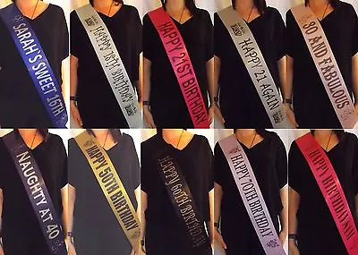 Personalised Birthday 16th 18th 21st 30th 40th 50th 60th 70th Sashes Luxury • £2.10