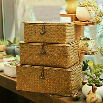 Vintage Seagrass Under Bed Storage Basket Sundries Boxes Home Storage & Decor • £12.11