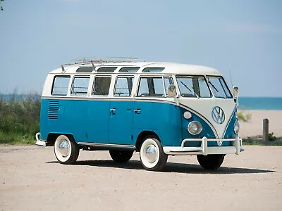 1966 Volkswagen VW 21 Window Blue & White Bus Color 11 X17  Photo Poster • $19.99