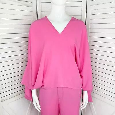 Zara Fluid Blouse Women Size Small Pink  Tie Sleeve V Neck Slouchy • $30