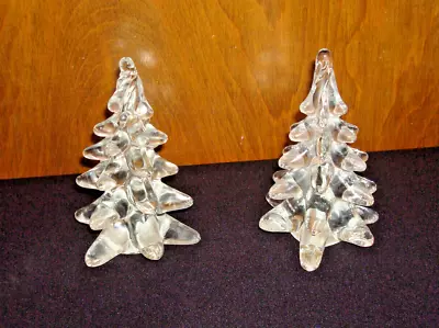 Two Vintage Clear Crystal Art Glass Christmas Tree Figurines Six Inch Each • $19.95