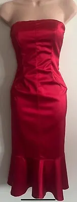 COAST Size 8 Red Satin Strapless Wiggle Fishtail Occasion Dress Prom Cruise Sexy • £26.99