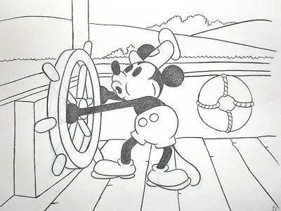 MICKEY MOUSE Steamboat Willie  WALT DISNEY DISNEYLAND WORLD ORIGINAL Cel DRAWING • $216.75