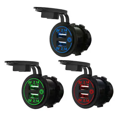 Dual USB Socket Car Charger With Touch ON OFF Switch Adapter 5V 2.1A For Marine • £7.01