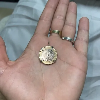 Leonardo Da Vinci 1 Euro Coin With Rare Minting Error On FACE! Silver Wire Wrap • £722.83