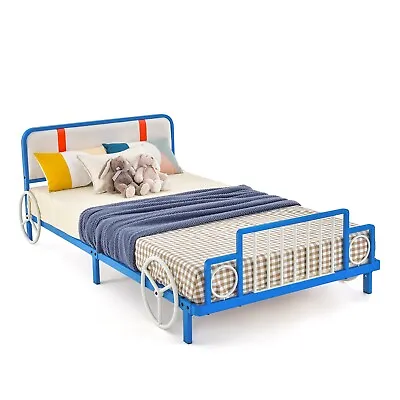 Single Size Car Shaped Kids Bed Metal Platform Bed Base W/ Upholstered Headboard • £99.95