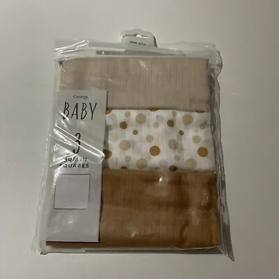 New George Baby 3 Pack Brown Neutral 100% Cotton Muslin Squares • $10.10