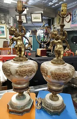 $49.59 • Buy Vintage Pair Of Hollywood Regency Cherub Table Lamps • Untested •